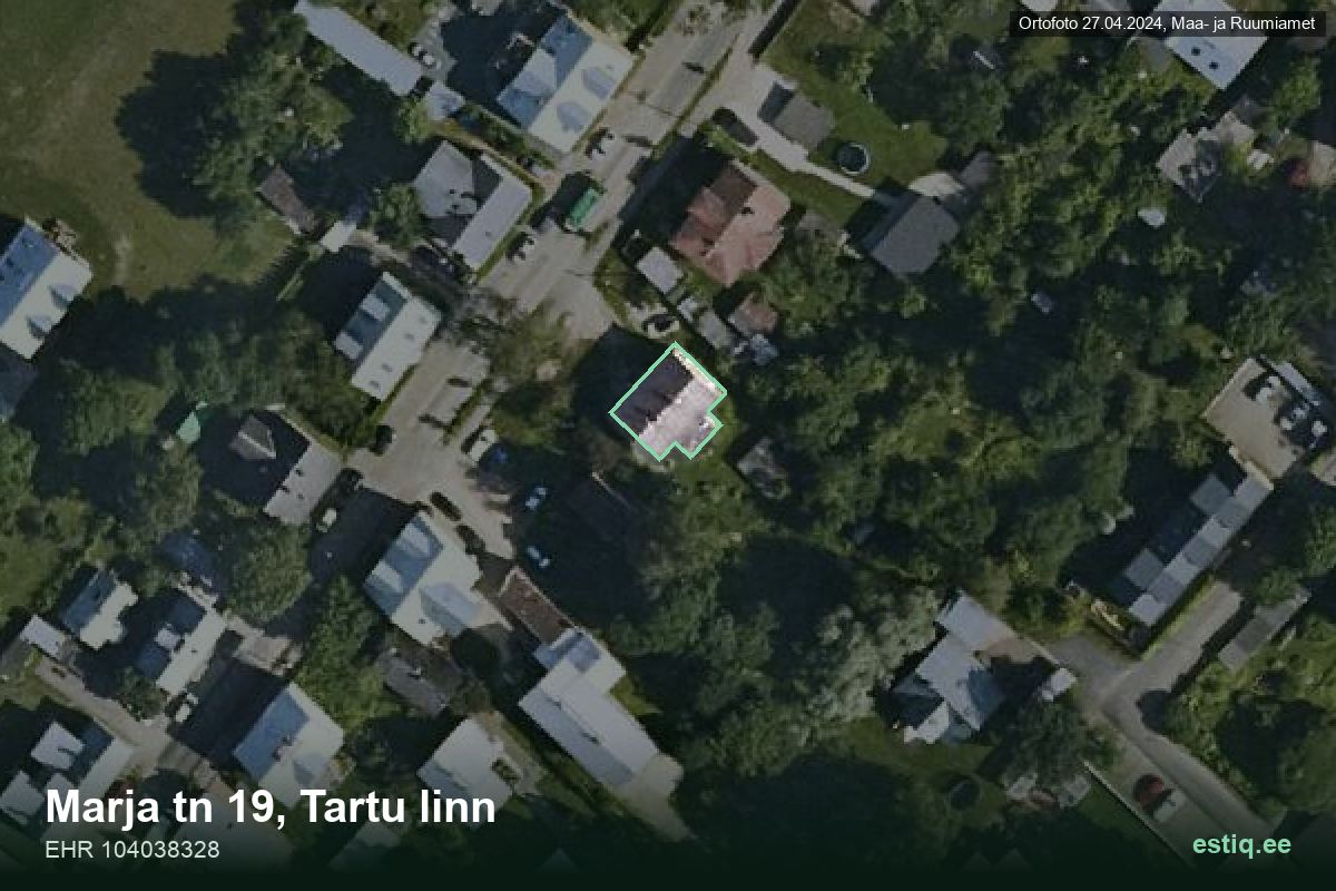 Marja tänav 19, Tartu – aerial photo of the building, outline from the Building Register (EHR)
