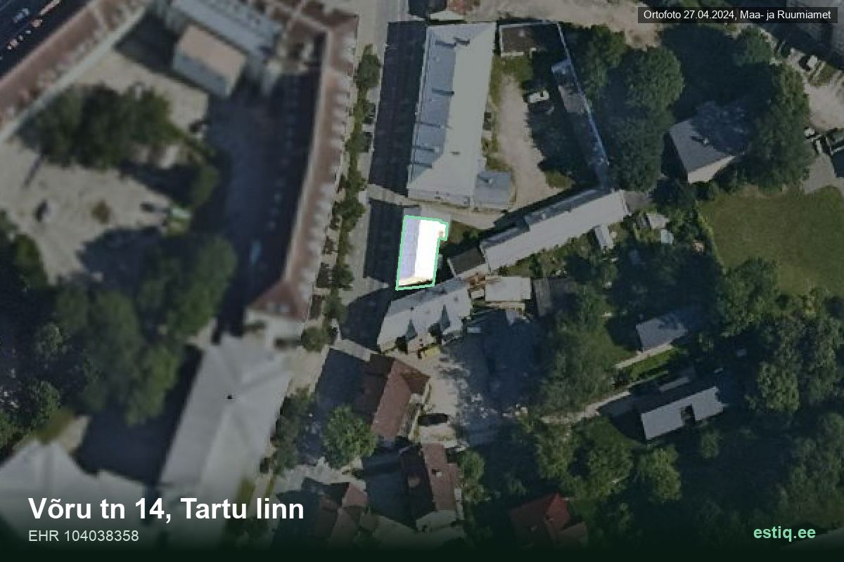 Võru tänav 14, Tartu – hoone aerofoto, kontuur ehitisregistri (EHR) andmetest