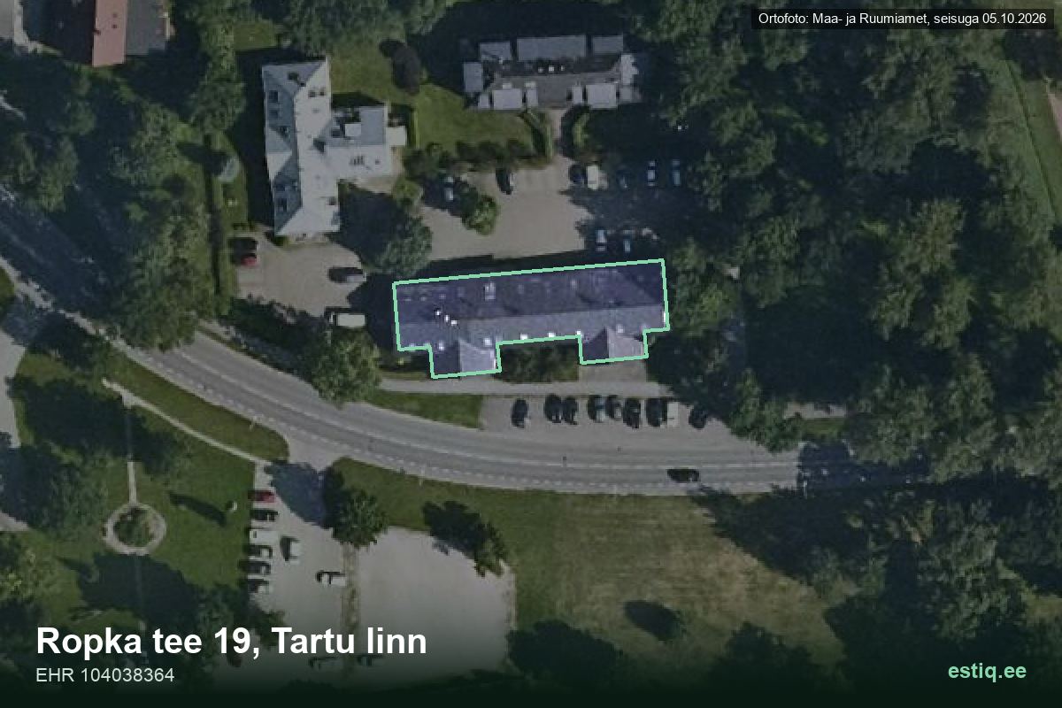 Ropka tee 19, Tartu – hoone aerofoto, kontuur ehitisregistri (EHR) andmetest