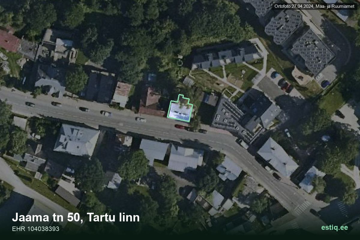 Jaama tänav 50, Tartu – hoone aerofoto, kontuur ehitisregistri (EHR) andmetest