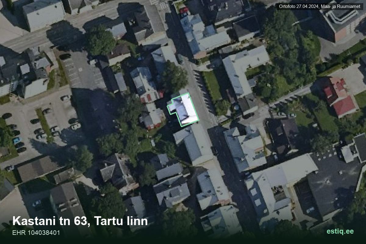 Kastani tänav 63, Tartu – hoone aerofoto, kontuur ehitisregistri (EHR) andmetest