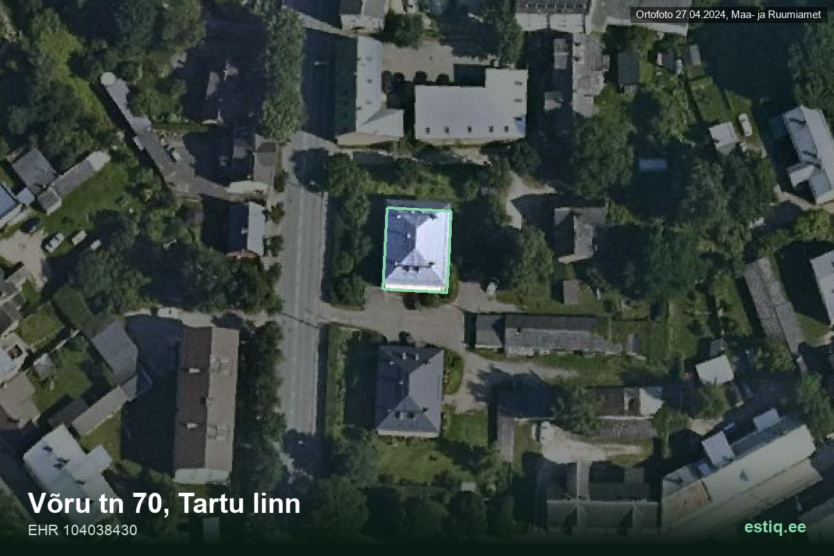 Võru tänav 70, Tartu – hoone aerofoto, kontuur ehitisregistri (EHR) andmetest