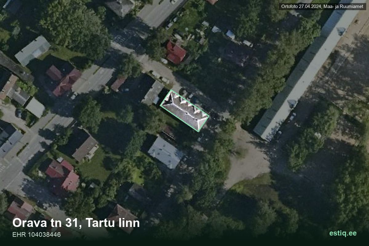 Orava tänav 31, Tartu – ilmakuva rakennuksesta, ääriviiva rakennusrekisteristä (EHR)