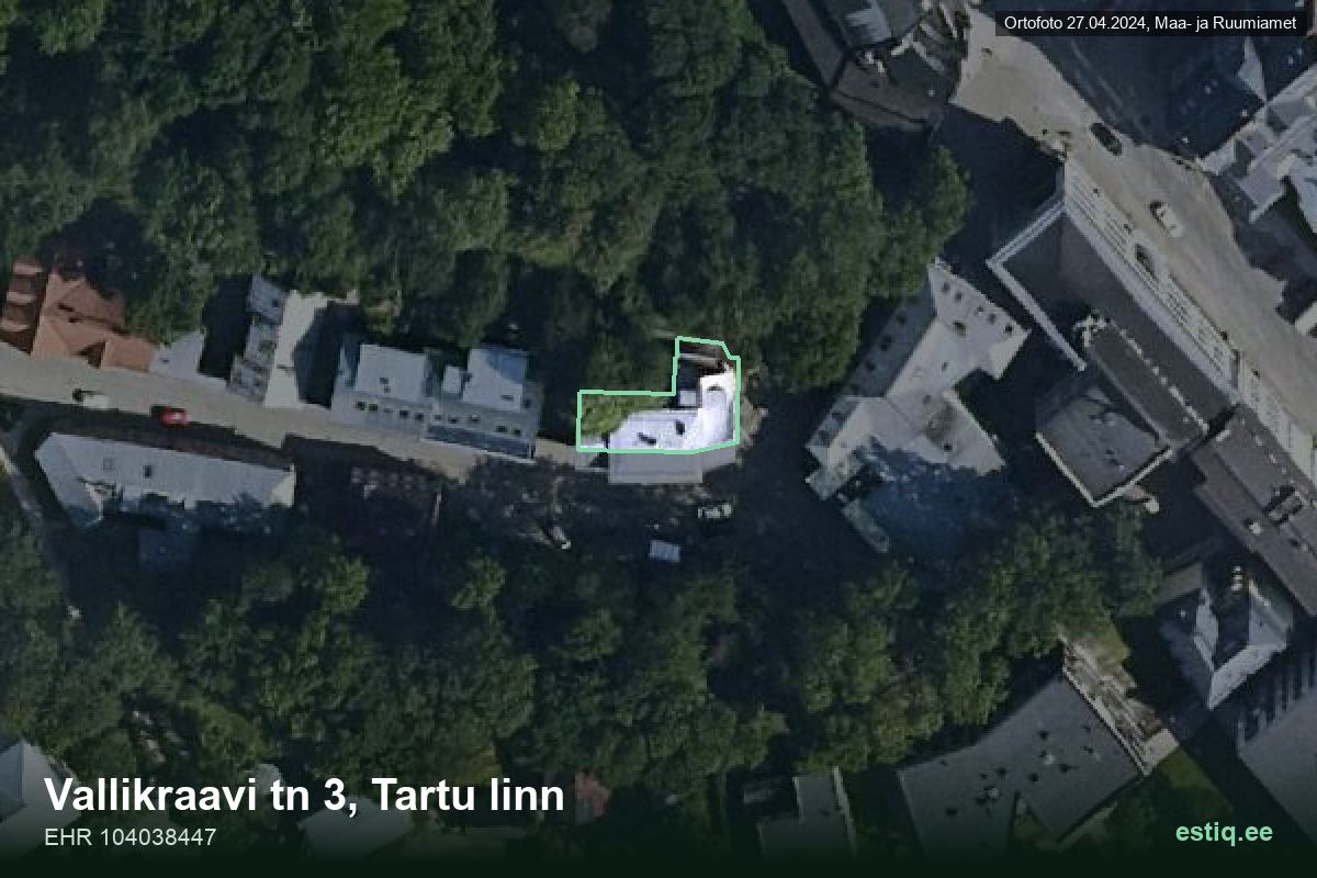 Vallikraavi tänav 3, Tartu – hoone aerofoto, kontuur ehitisregistri (EHR) andmetest