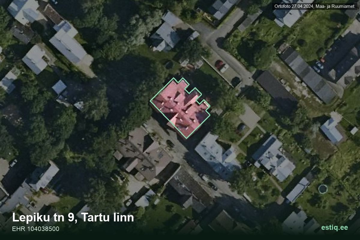 Lepiku tänav 9, Tartu – hoone aerofoto, kontuur ehitisregistri (EHR) andmetest