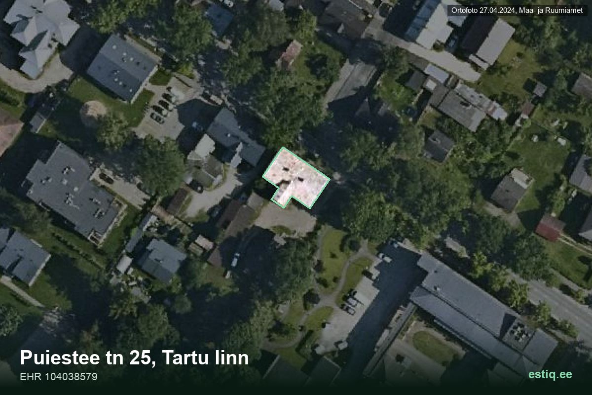Puiestee tänav 25, Tartu – hoone aerofoto, kontuur ehitisregistri (EHR) andmetest