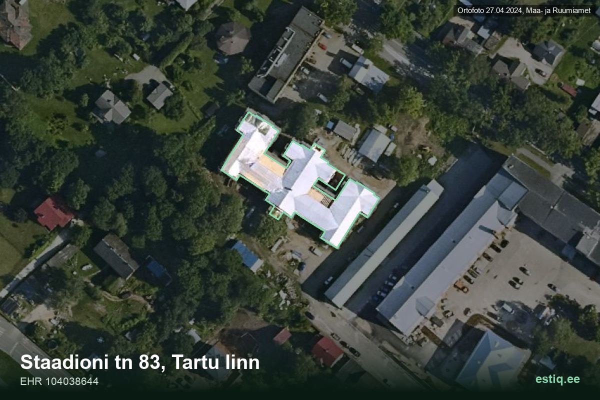 Staadioni tänav 83, Tartu – hoone aerofoto, kontuur ehitisregistri (EHR) andmetest