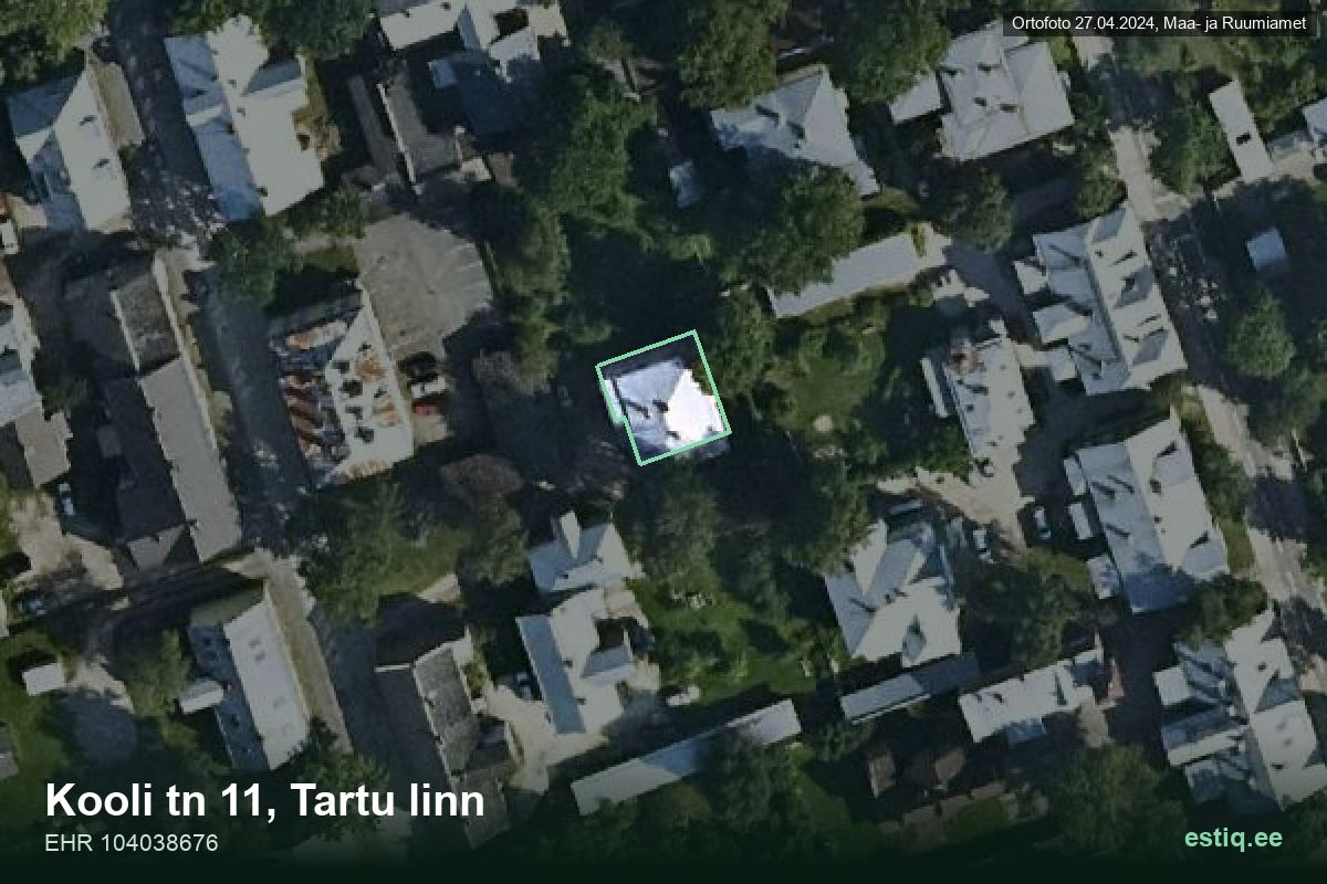 Kooli tänav 11, Tartu – hoone aerofoto, kontuur ehitisregistri (EHR) andmetest