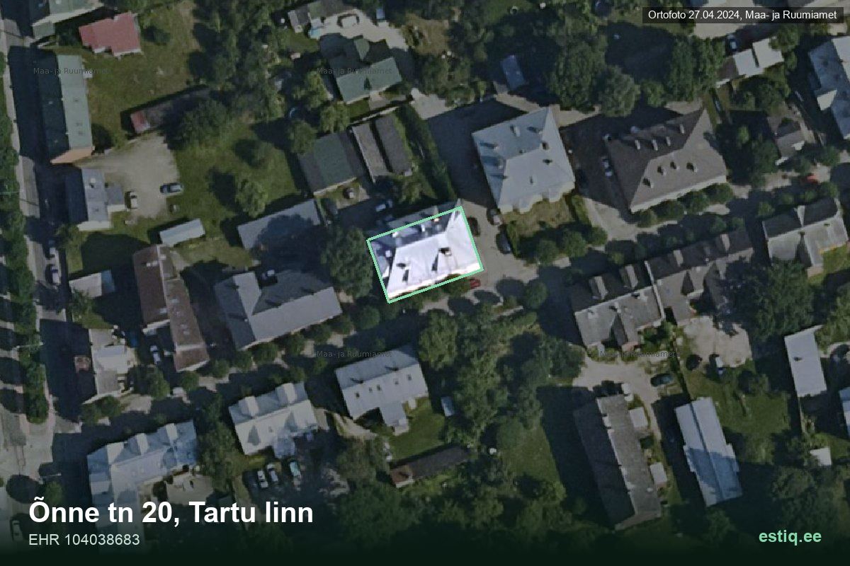 Õnne tänav 20, Tartu – hoone aerofoto, kontuur ehitisregistri (EHR) andmetest