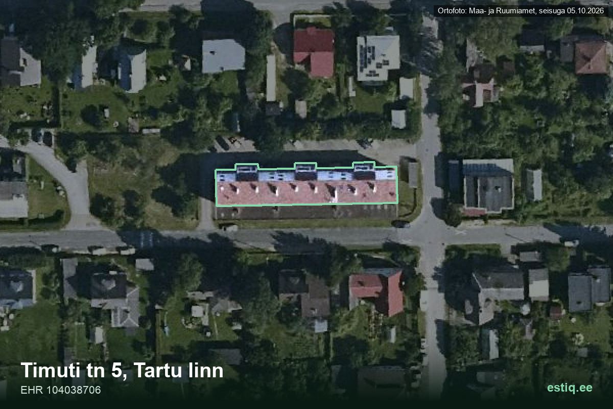 Timuti tänav 5, Tartu – hoone aerofoto, kontuur ehitisregistri (EHR) andmetest