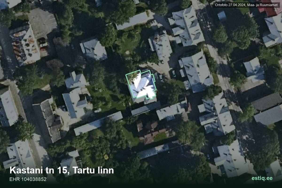 Kastani tänav 15, Tartu – hoone aerofoto, kontuur ehitisregistri (EHR) andmetest