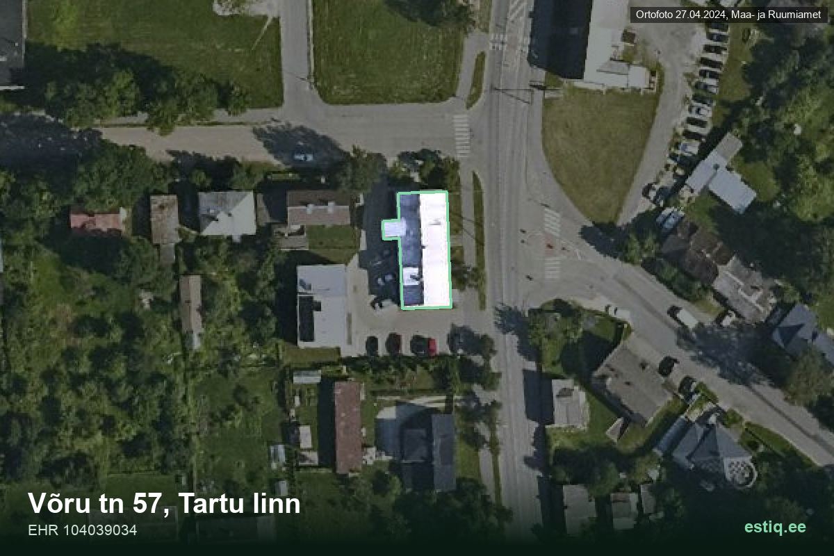 Võru tänav 57, Tartu – hoone aerofoto, kontuur ehitisregistri (EHR) andmetest