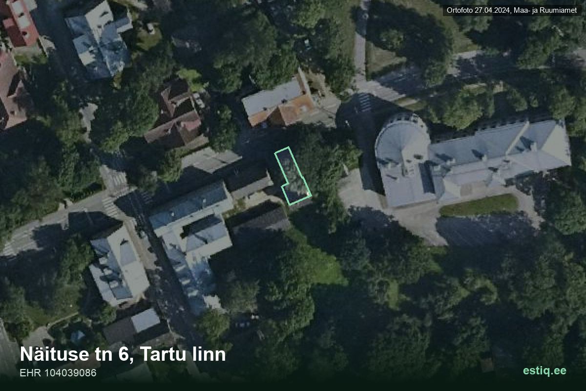 Näituse tänav 6, Tartu – hoone aerofoto, kontuur ehitisregistri (EHR) andmetest