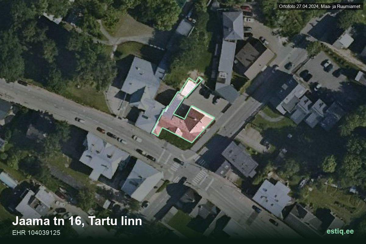 Jaama tänav 16, Tartu – hoone aerofoto, kontuur ehitisregistri (EHR) andmetest