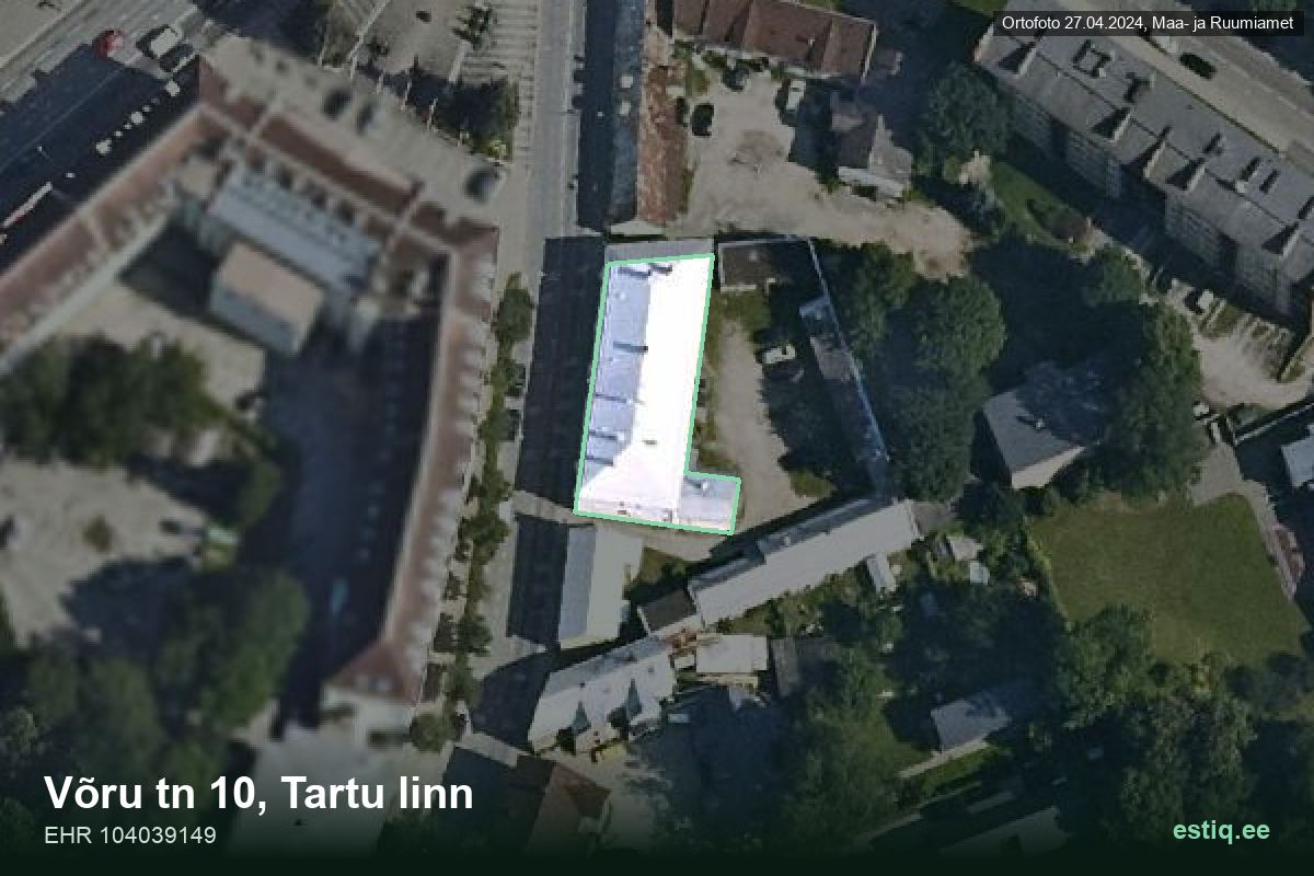 Võru tänav 10, Tartu – hoone aerofoto, kontuur ehitisregistri (EHR) andmetest
