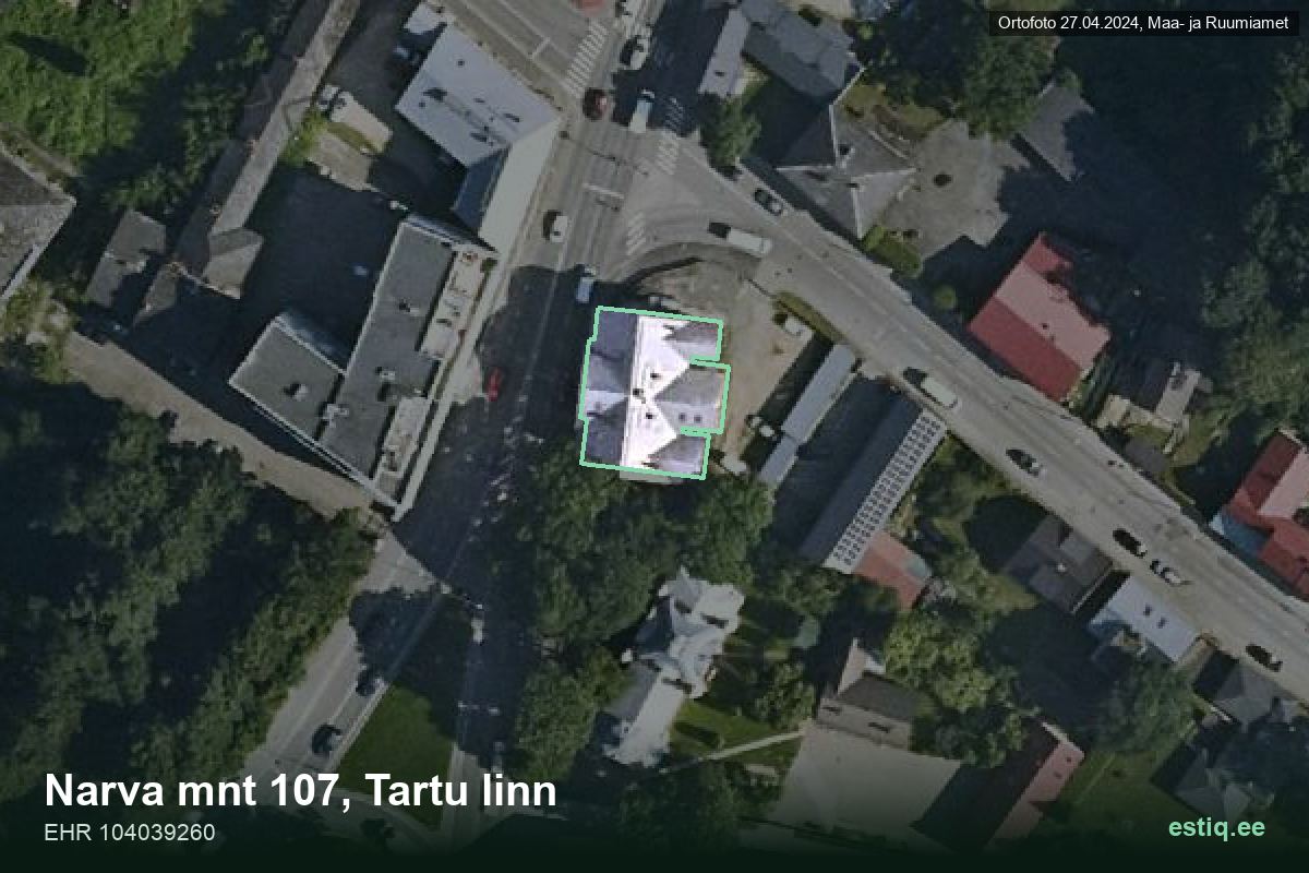 Narva mnt 107, Tartu – hoone aerofoto, kontuur ehitisregistri (EHR) andmetest