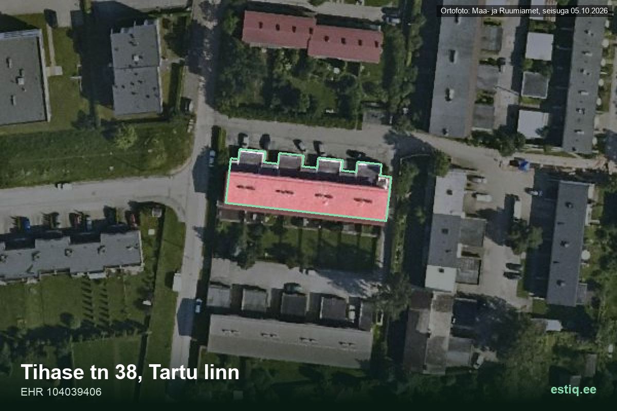Tihase tänav 38, Tartu – ilmakuva rakennuksesta, ääriviiva rakennusrekisteristä (EHR)