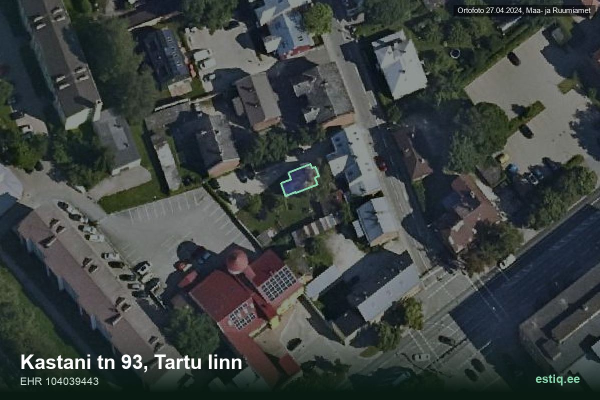 Kastani tänav 93, Tartu – hoone aerofoto, kontuur ehitisregistri (EHR) andmetest
