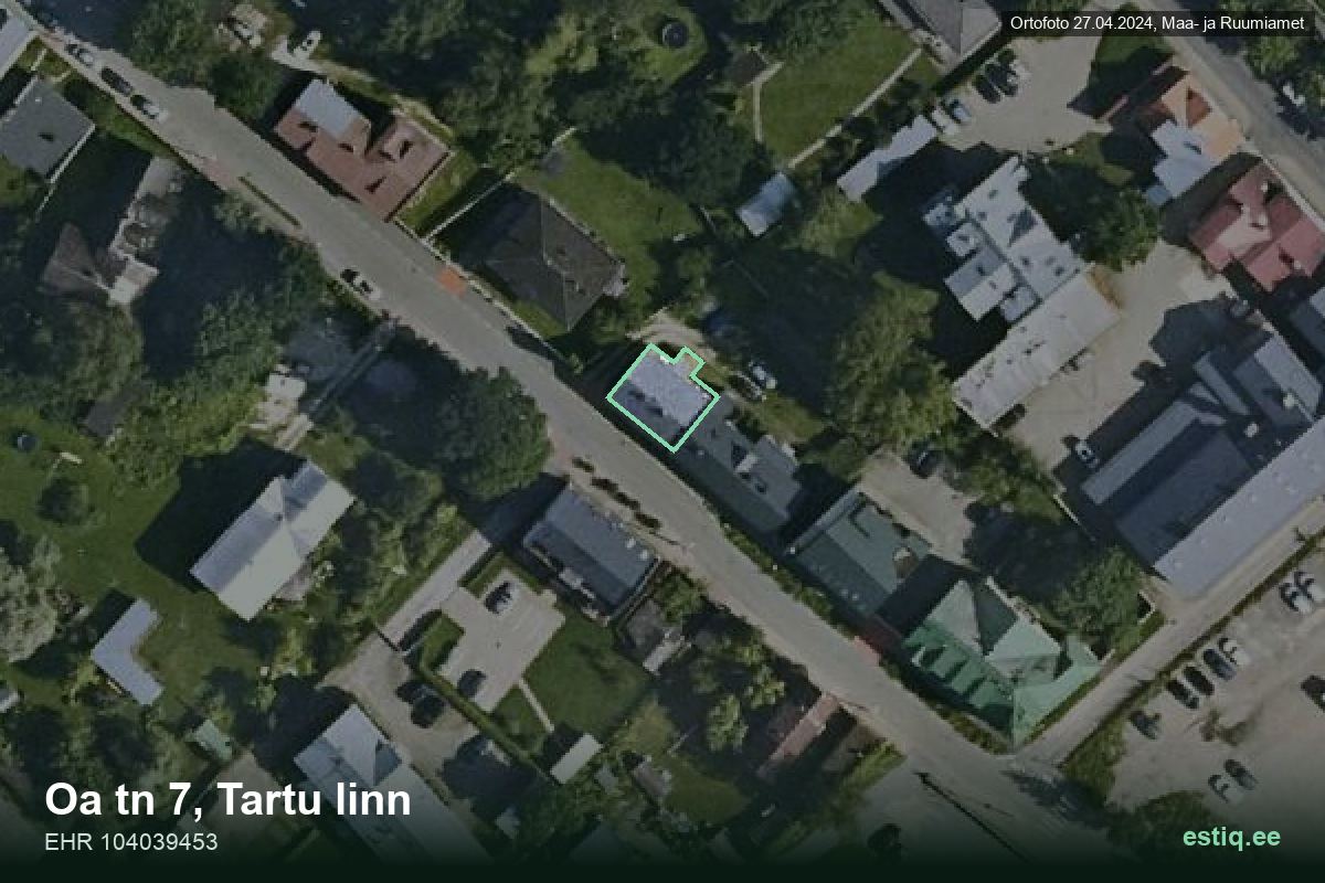 Oa tänav 7, Tartu – aerial photo of the building, outline from the Building Register (EHR)