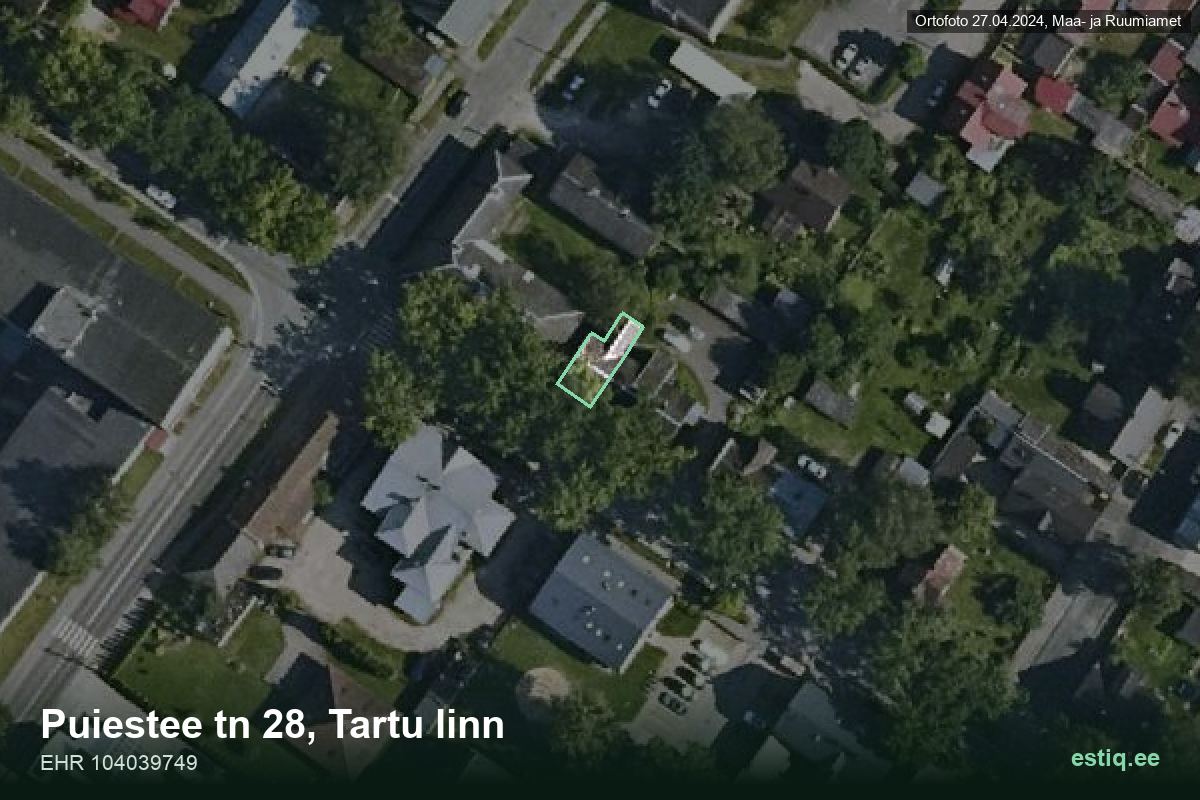 Puiestee tänav 28, Tartu – aerial photo of the building, outline from the Building Register (EHR)