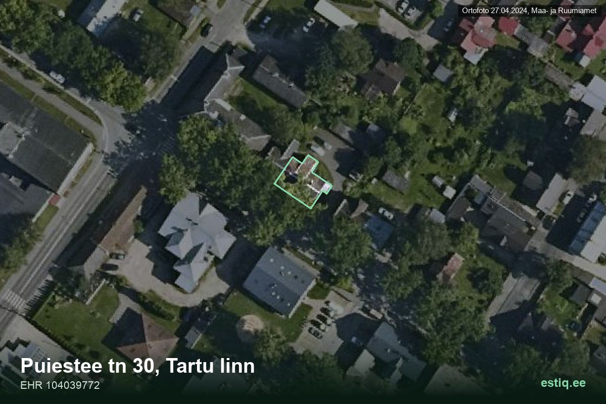 Puiestee tänav 30, Tartu – aerial photo of the building, outline from the Building Register (EHR)