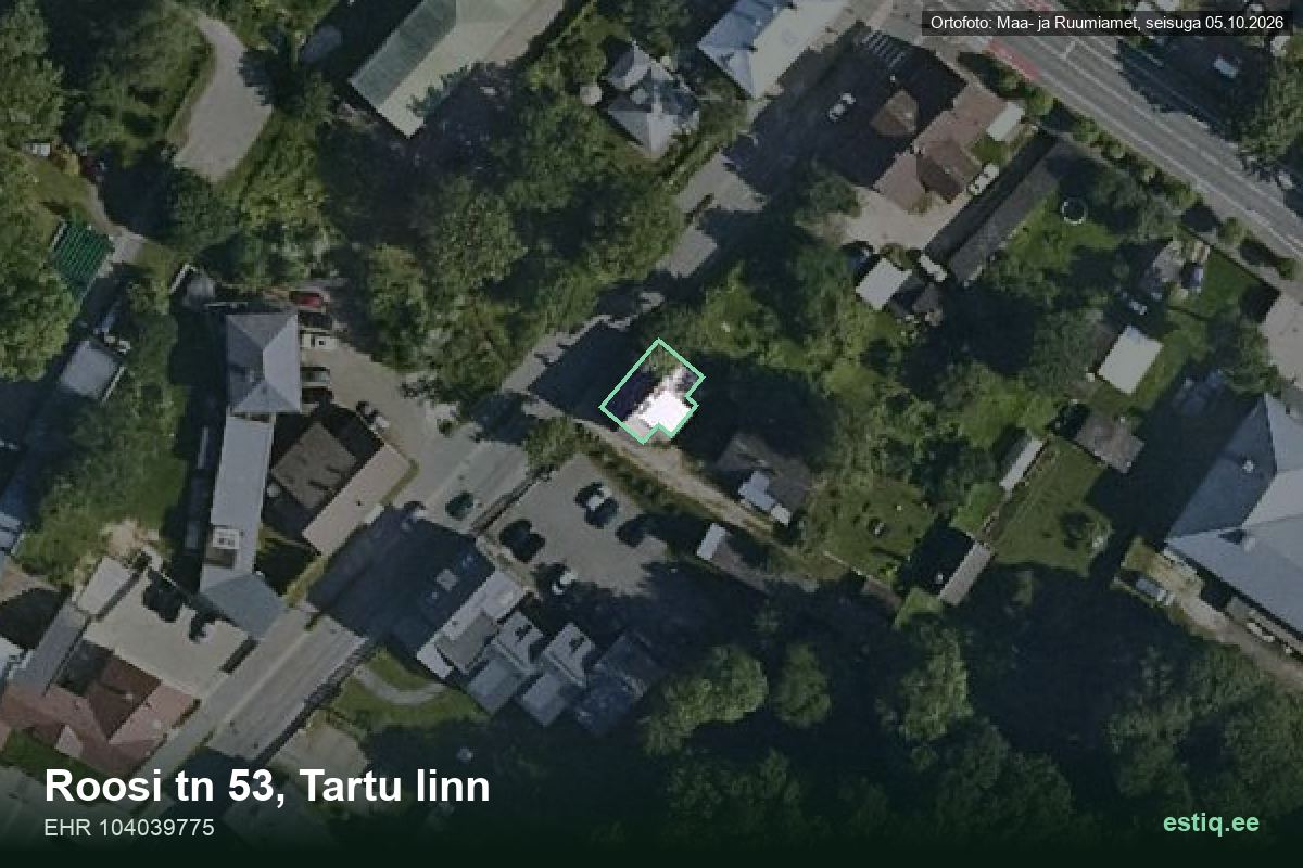 Roosi tänav 53, Tartu – aerial photo of the building, outline from the Building Register (EHR)