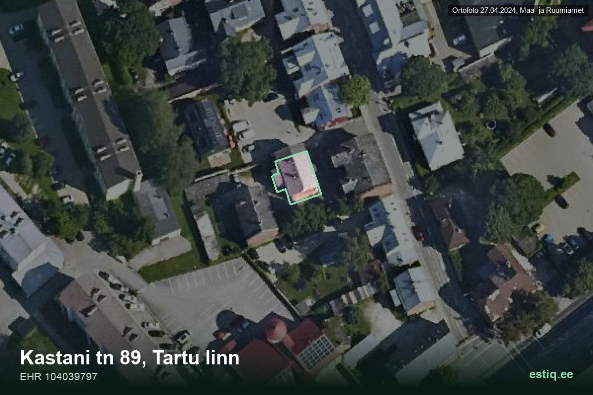 Kastani tänav 89, Tartu – hoone aerofoto, kontuur ehitisregistri (EHR) andmetest