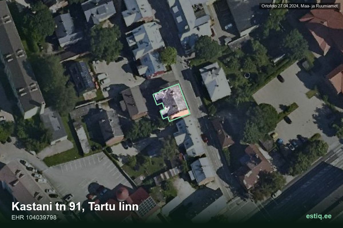 Kastani tänav 91, Tartu – hoone aerofoto, kontuur ehitisregistri (EHR) andmetest