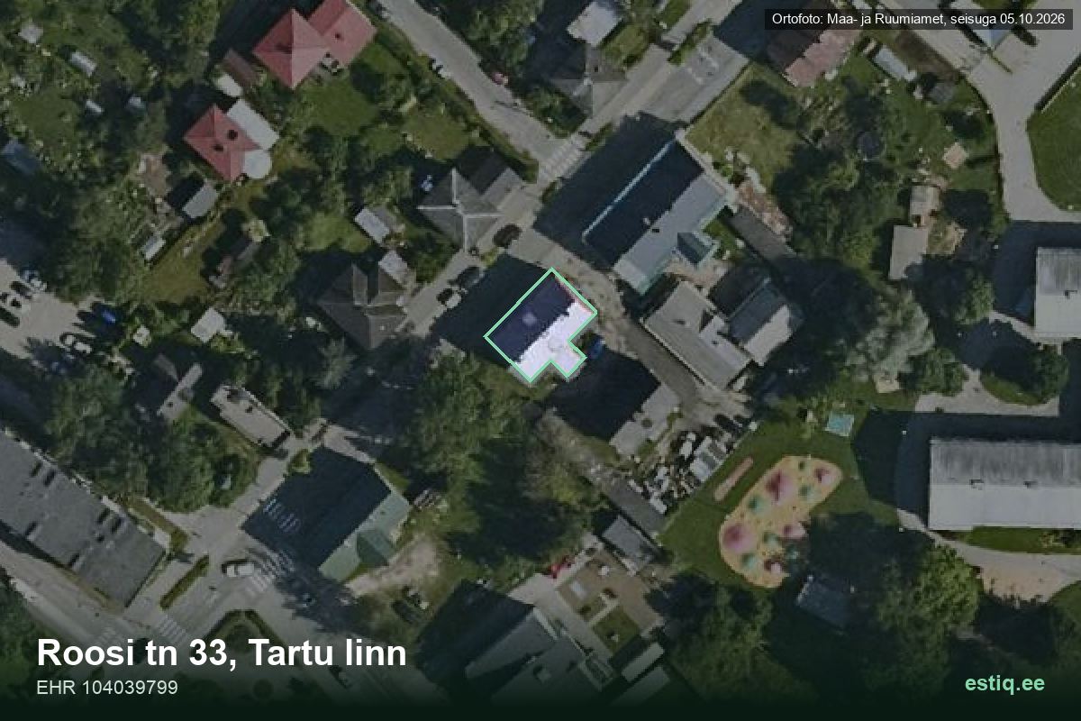 Roosi tänav 33, Tartu – hoone aerofoto, kontuur ehitisregistri (EHR) andmetest