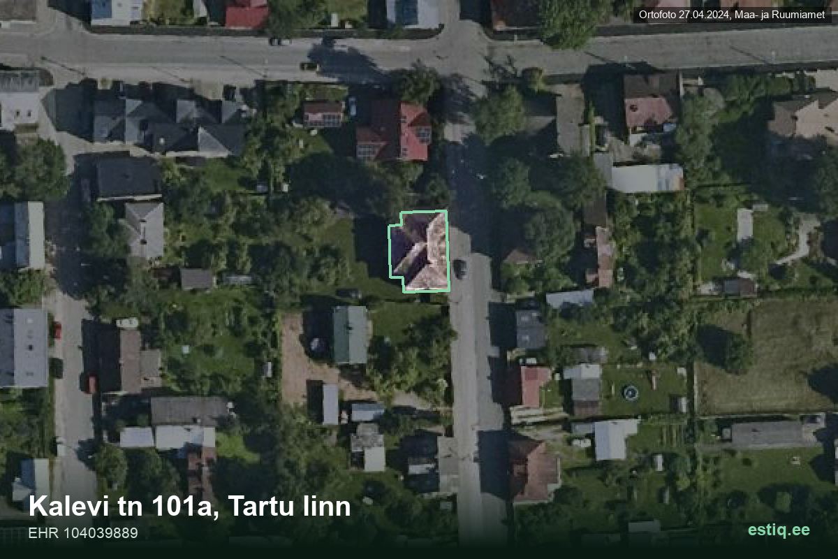 Kalevi tänav 101a, Tartu – hoone aerofoto, kontuur ehitisregistri (EHR) andmetest