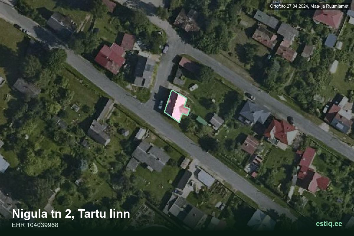 Nigula tänav 2, Tartu – ilmakuva rakennuksesta, ääriviiva rakennusrekisteristä (EHR)