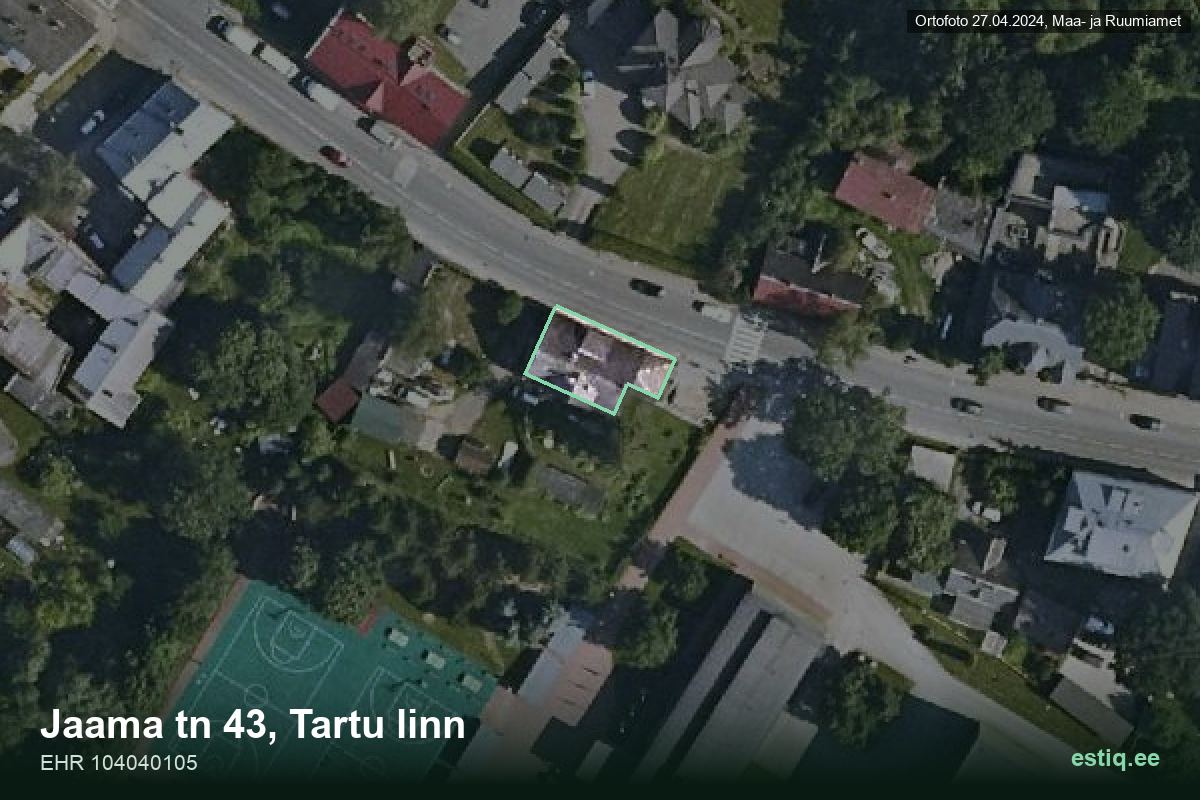 Jaama tänav 43, Tartu – hoone aerofoto, kontuur ehitisregistri (EHR) andmetest