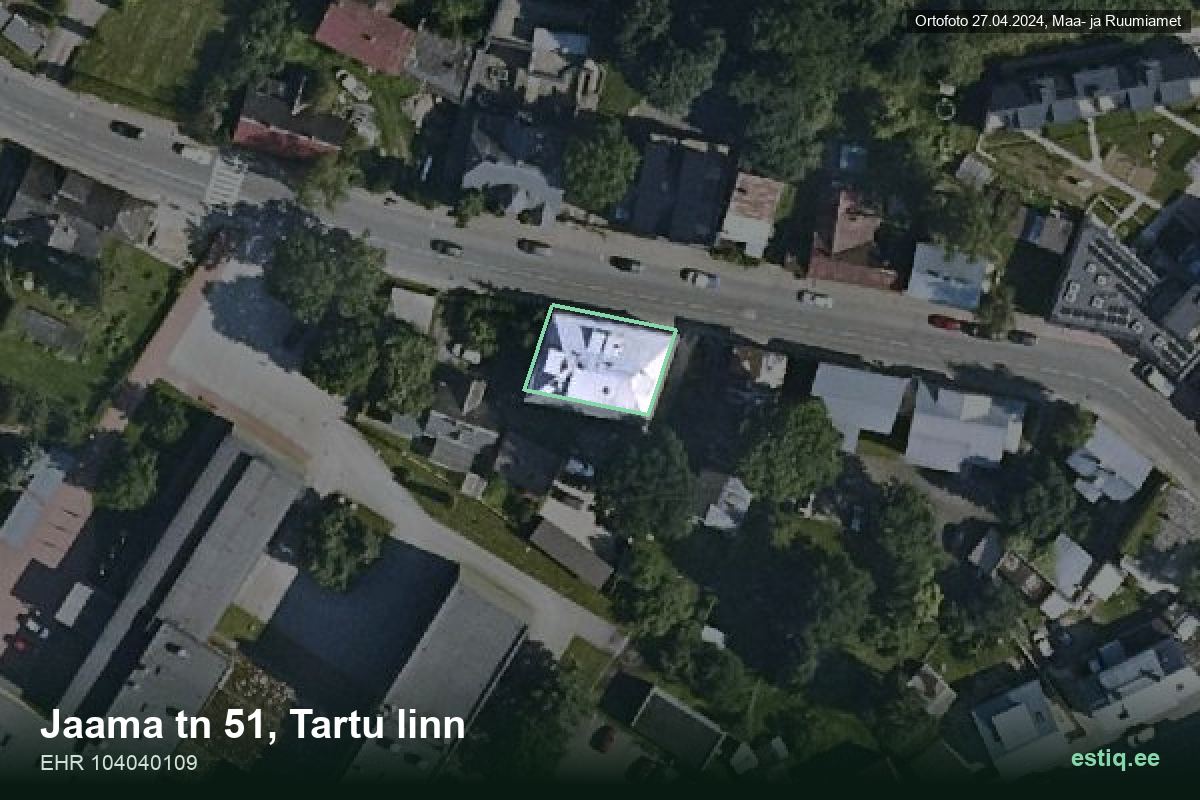 Jaama tänav 51, Tartu – hoone aerofoto, kontuur ehitisregistri (EHR) andmetest