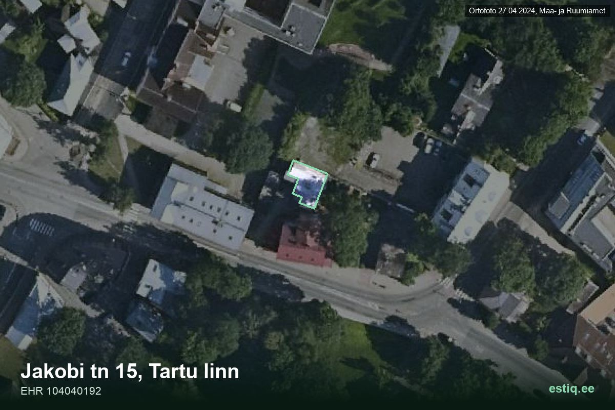 Jakobi tänav 15, Tartu – ilmakuva rakennuksesta, ääriviiva rakennusrekisteristä (EHR)