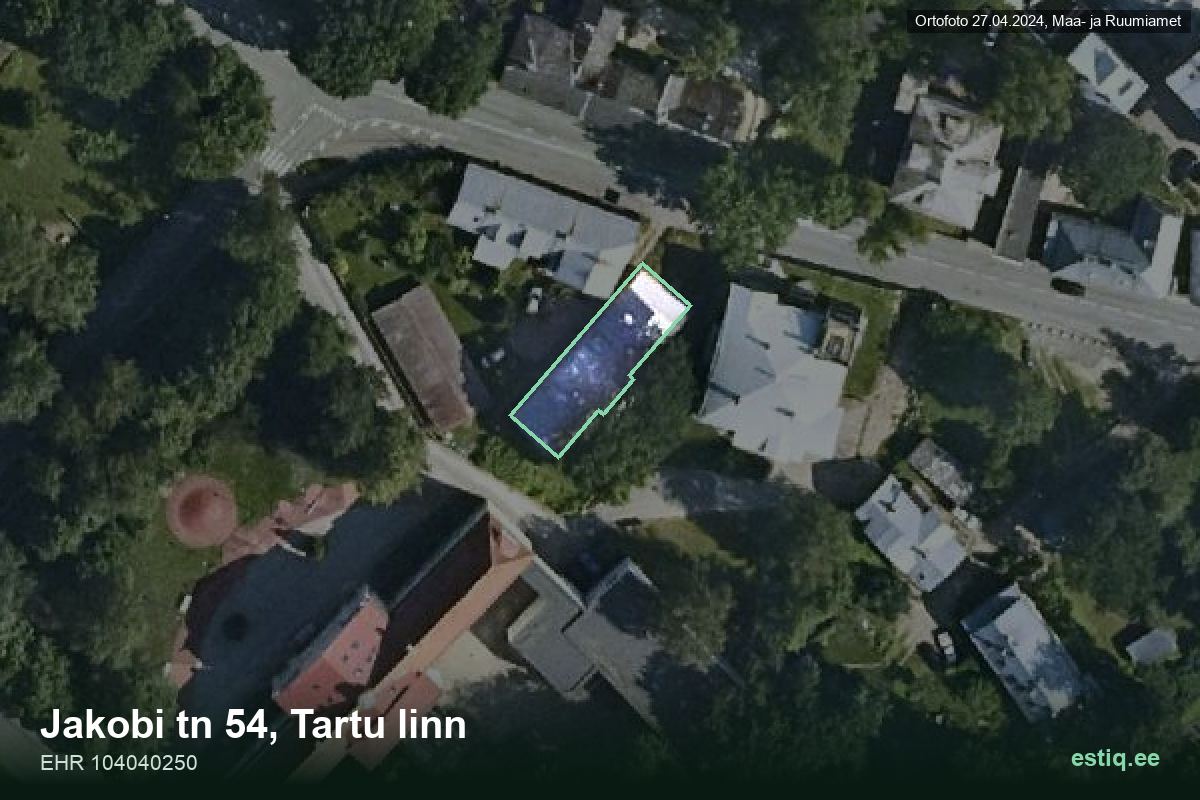 Jakobi tänav 54, Tartu – hoone aerofoto, kontuur ehitisregistri (EHR) andmetest
