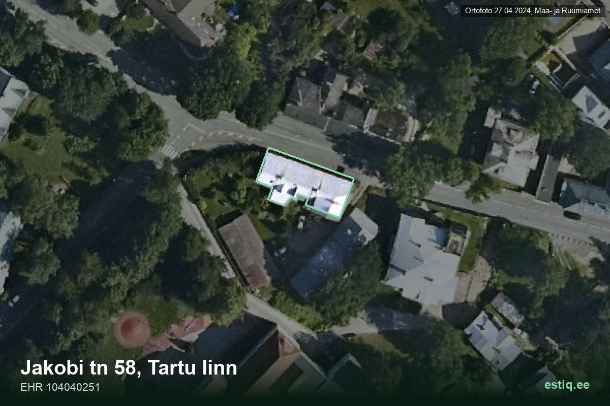 Jakobi tänav 58, Tartu – hoone aerofoto, kontuur ehitisregistri (EHR) andmetest