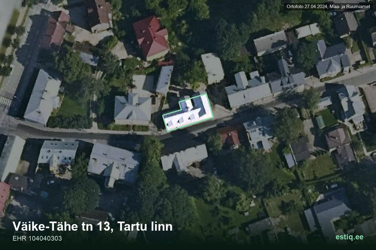 Väike-Tähe tänav 13, Tartu – hoone aerofoto, kontuur ehitisregistri (EHR) andmetest