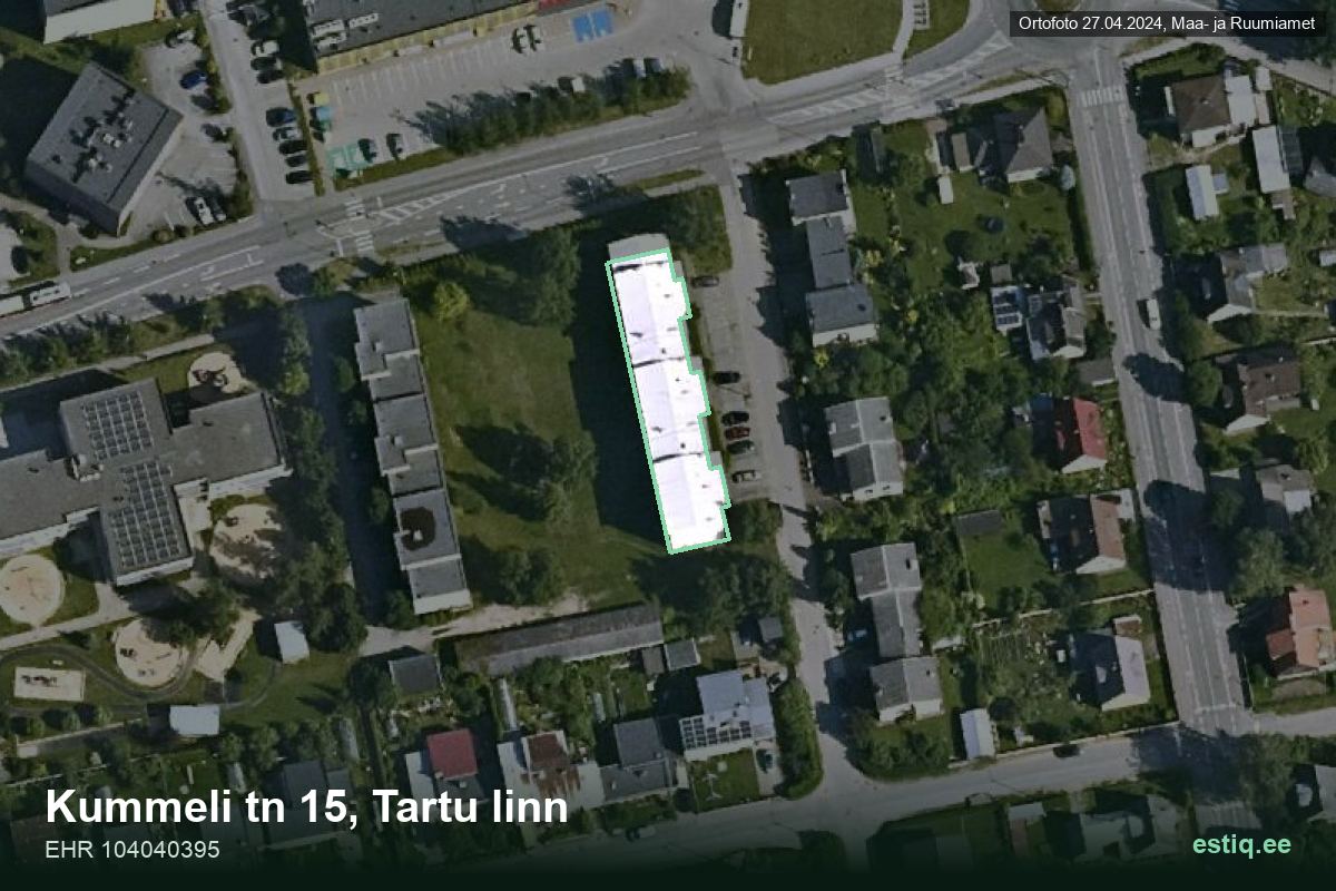 Kummeli tänav 15, Tartu – aerial photo of the building, outline from the Building Register (EHR)