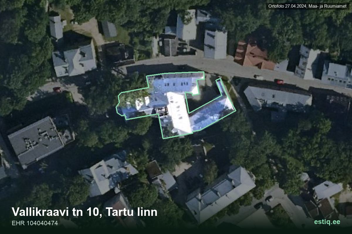 Vallikraavi tänav 10, Tartu – aerial photo of the building, outline from the Building Register (EHR)