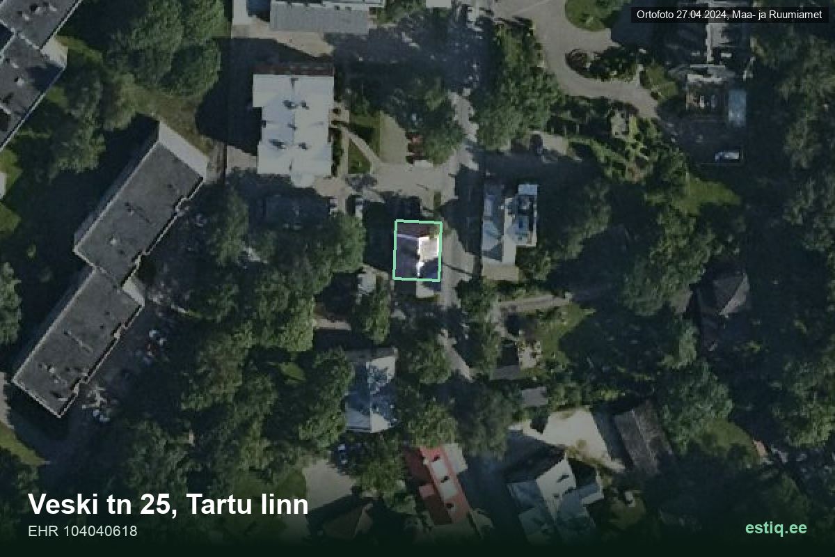 Veski tänav 25, Tartu – hoone aerofoto, kontuur ehitisregistri (EHR) andmetest