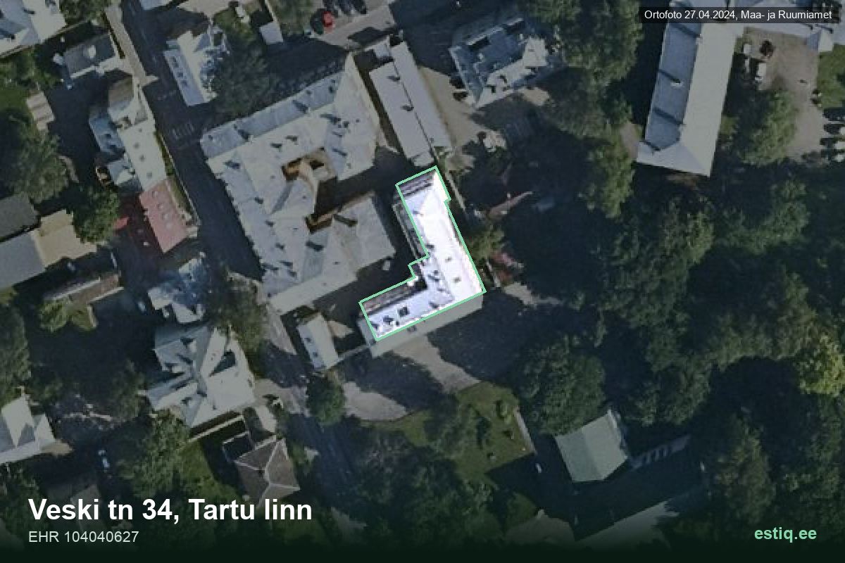Veski tänav 34, Tartu – hoone aerofoto, kontuur ehitisregistri (EHR) andmetest
