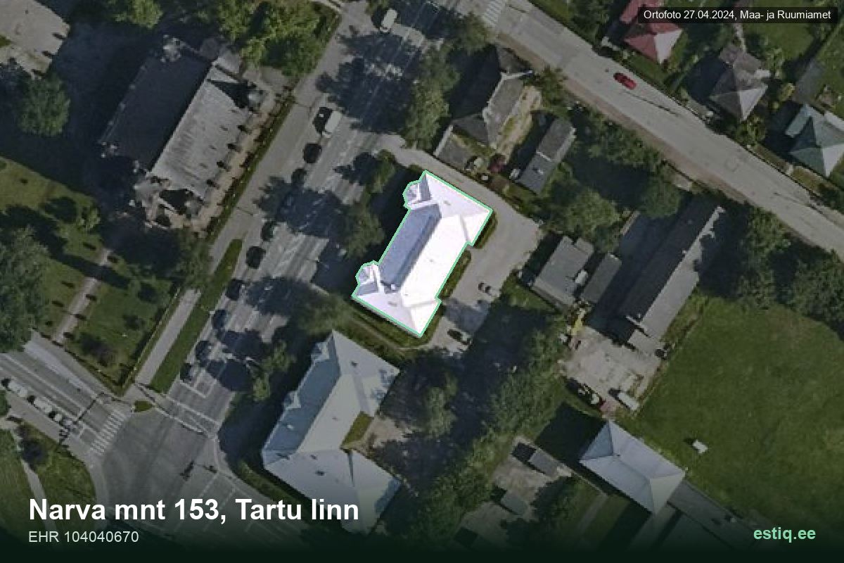 Narva mnt 153, Tartu – hoone aerofoto, kontuur ehitisregistri (EHR) andmetest