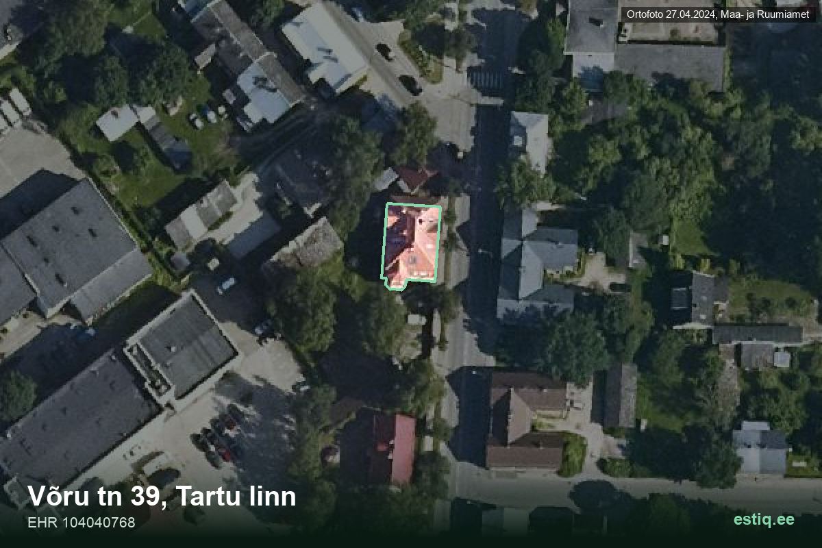 Võru tänav 39, Tartu – hoone aerofoto, kontuur ehitisregistri (EHR) andmetest