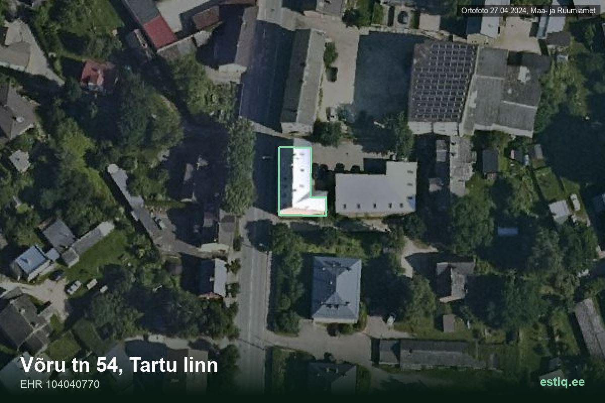Võru tänav 54, Tartu – hoone aerofoto, kontuur ehitisregistri (EHR) andmetest
