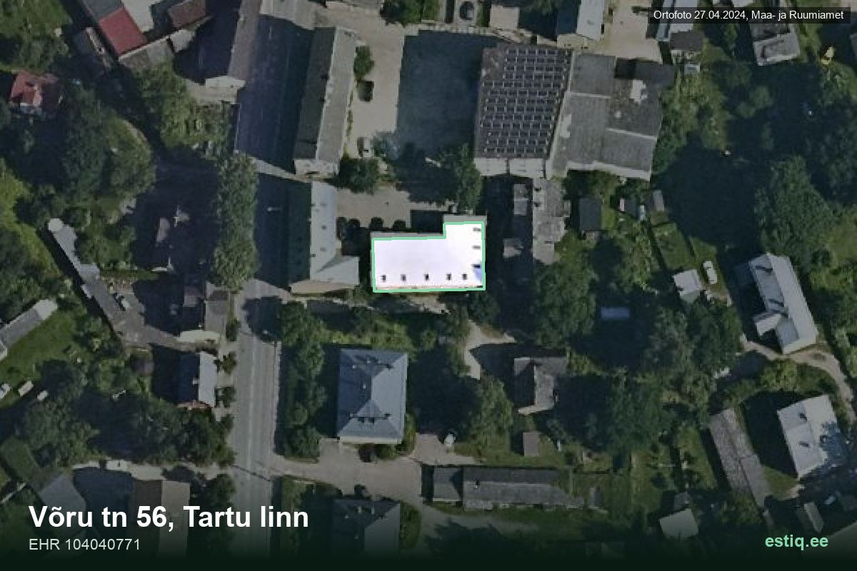 Võru tänav 56, Tartu – hoone aerofoto, kontuur ehitisregistri (EHR) andmetest