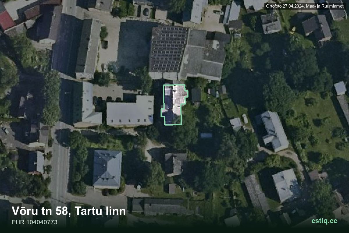 Võru tänav 58, Tartu – hoone aerofoto, kontuur ehitisregistri (EHR) andmetest
