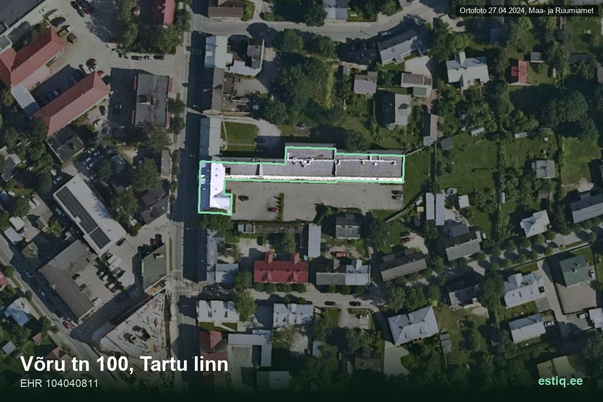 Võru tänav 100, Tartu – аэрофото дома, контур по данным регистра строений (EHR)