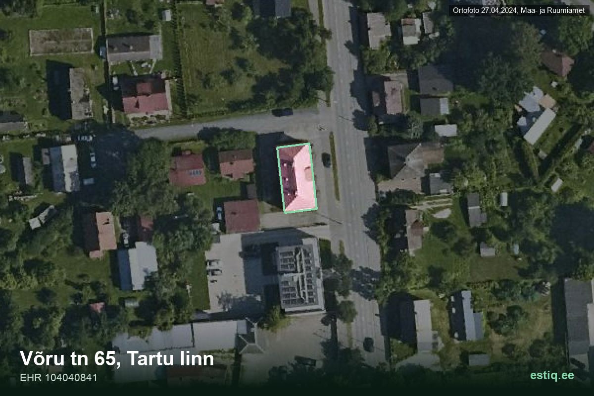 Võru tänav 65, Tartu – hoone aerofoto, kontuur ehitisregistri (EHR) andmetest