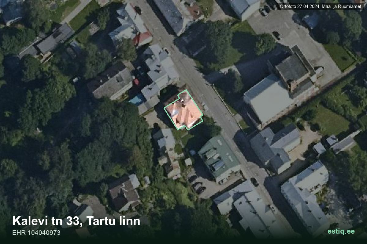 Kalevi tänav 33, Tartu – hoone aerofoto, kontuur ehitisregistri (EHR) andmetest