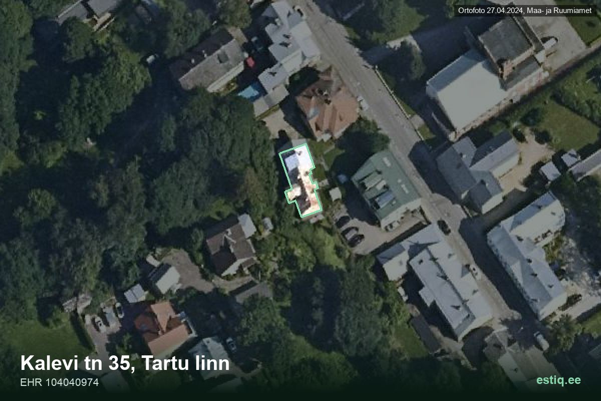 Kalevi tänav 35, Tartu – hoone aerofoto, kontuur ehitisregistri (EHR) andmetest